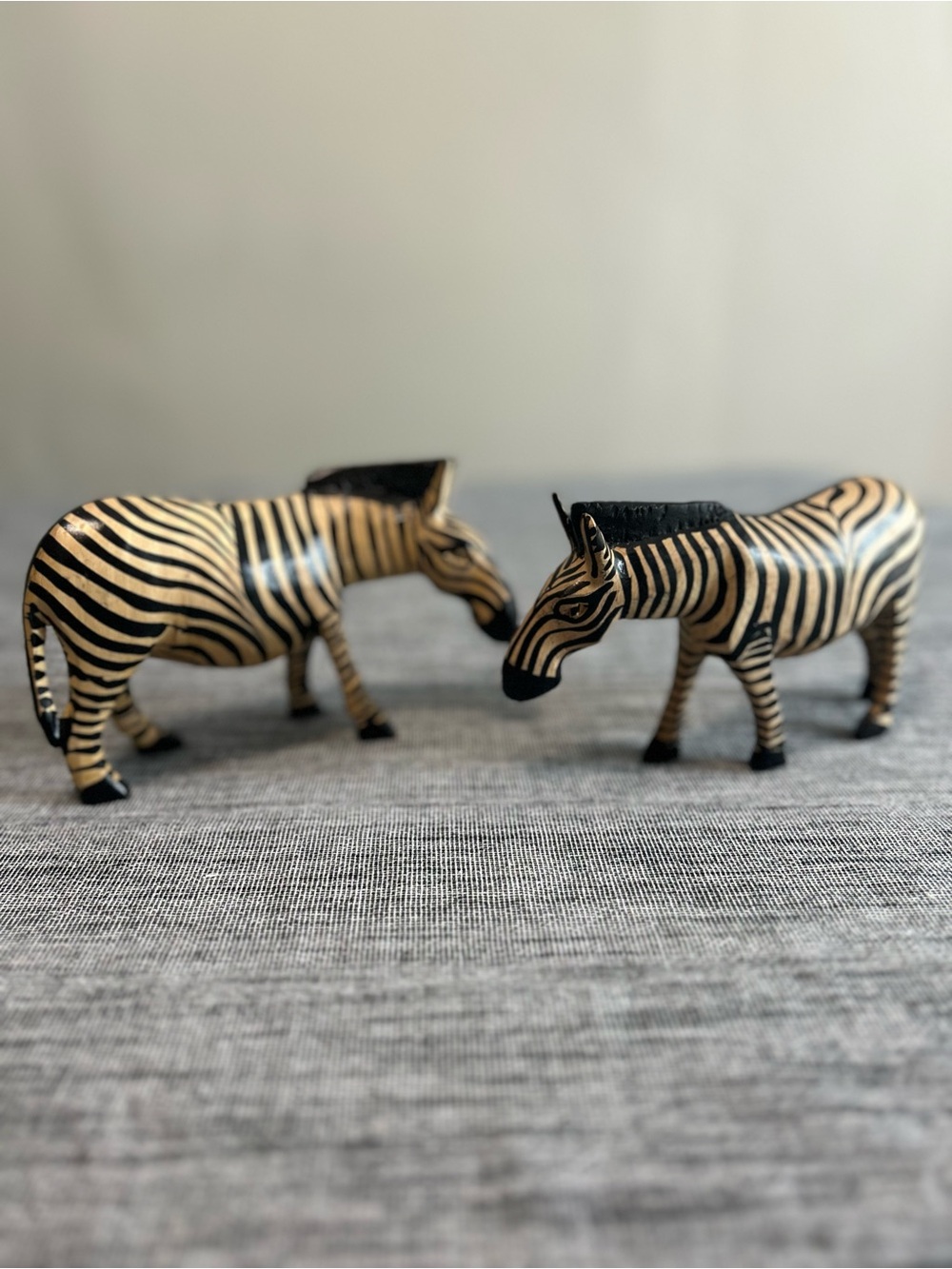 Hand Crafted Zebra Pair - Black & Cream Striped Figurines